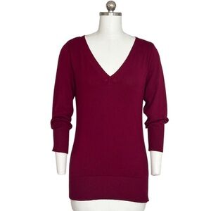 Attention Sweater Womens Size L Burgundy V-Neck Pullover Long Sleeve Knit